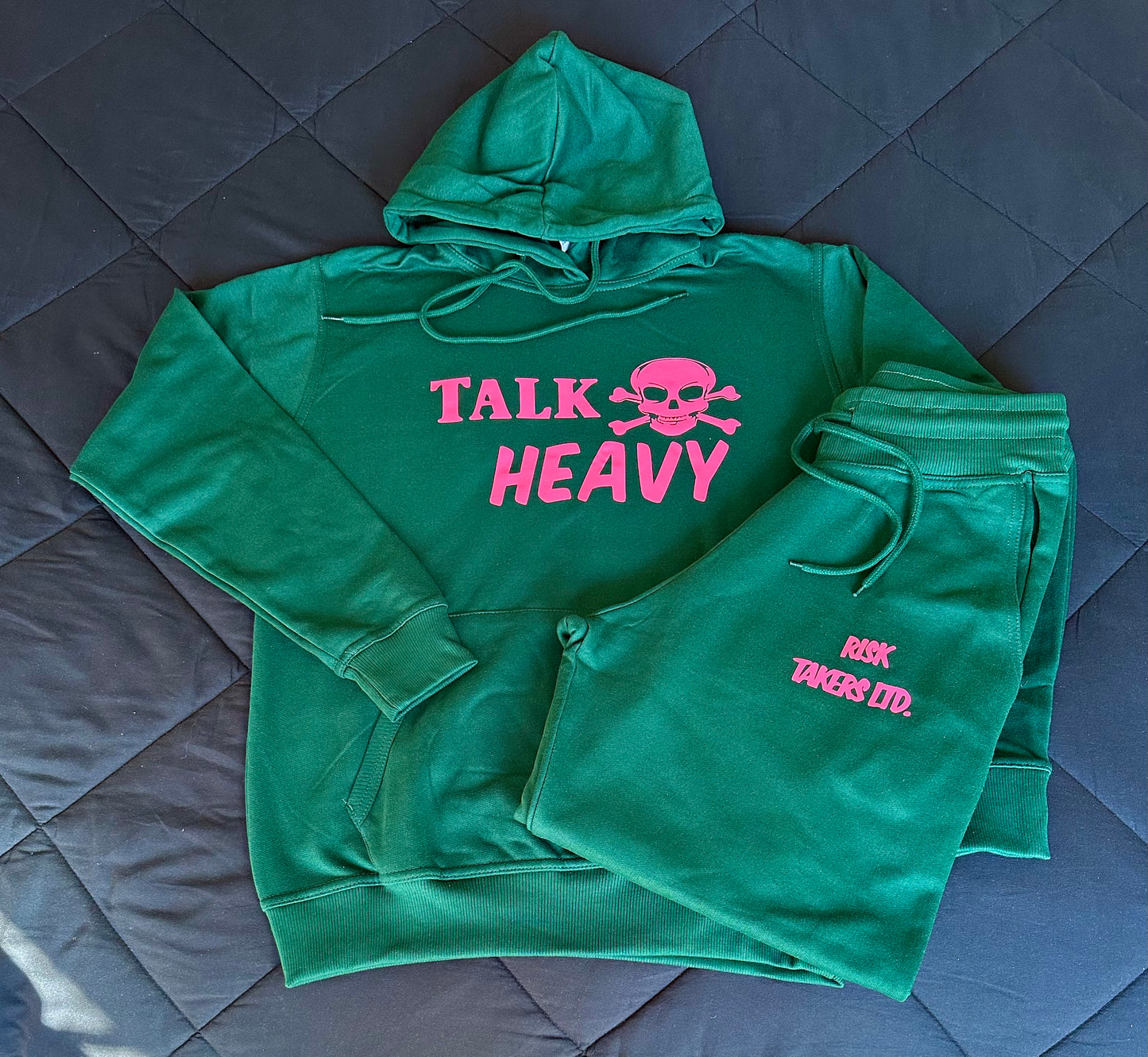 Pink With Green Unisex TALK HEAVY Hooded Sweatsuit