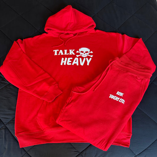 Red With White Unisex TALK HEAVY Hooded Sweatsuit