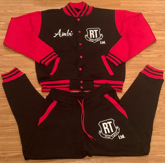 Black With Red Unisex Varsity RT Sweatsuit (Customs To Add Name Also Available Like Shown Above)