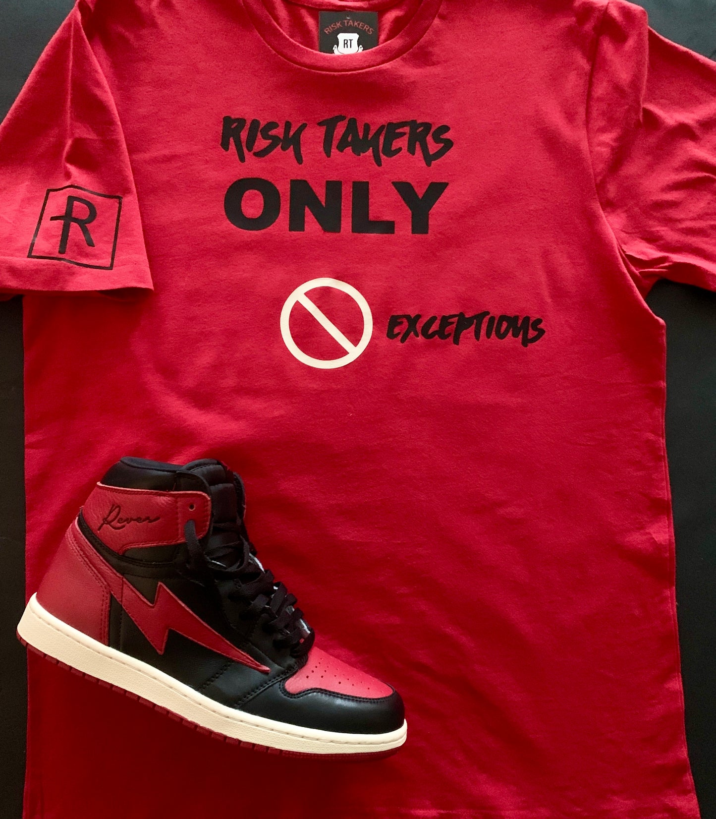 Red And Black Unisex RISK TAKERS ONLY Tee