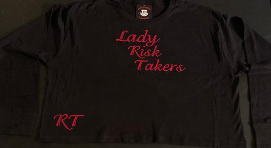 Womens Cropped Black With Red Long Sleeve Tee