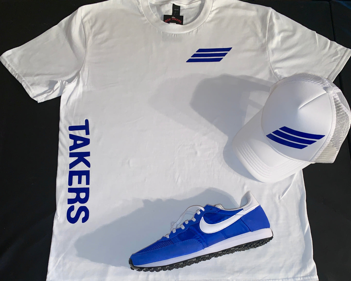 White And Royal Blue Unisex Wavy Takers Tee
