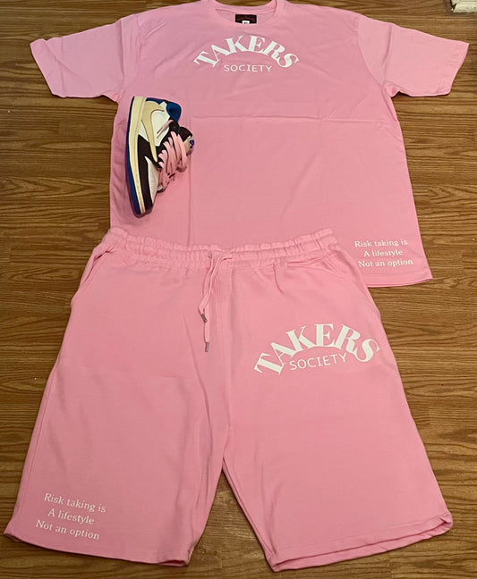 Barbie Pink With White Unisex Takers Society Short Set