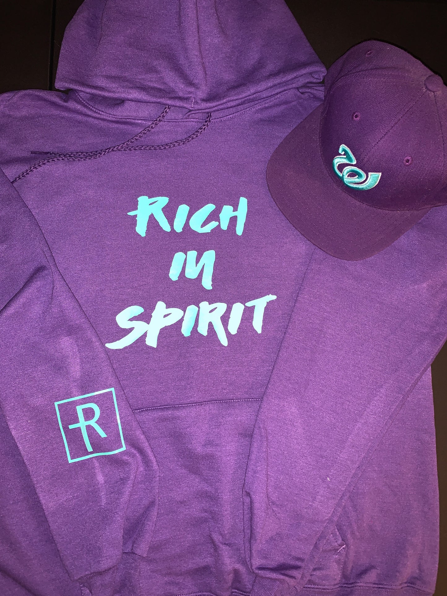Purple With Teal “Rich In Spirit” Hoodie