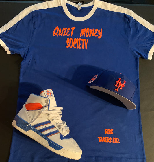 Royal Blue With Orange And White Unisex QMS Ringer Tee