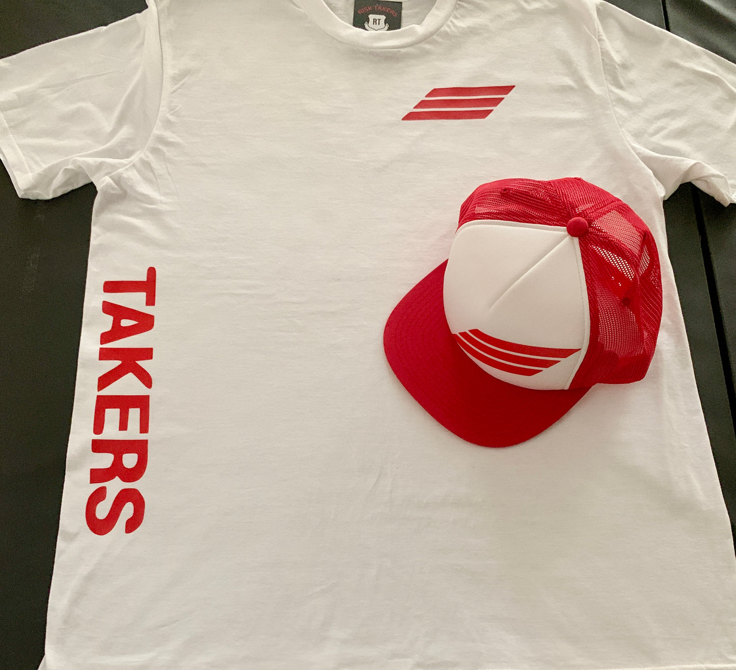 White And Red Unisex Wavy Takers Tee