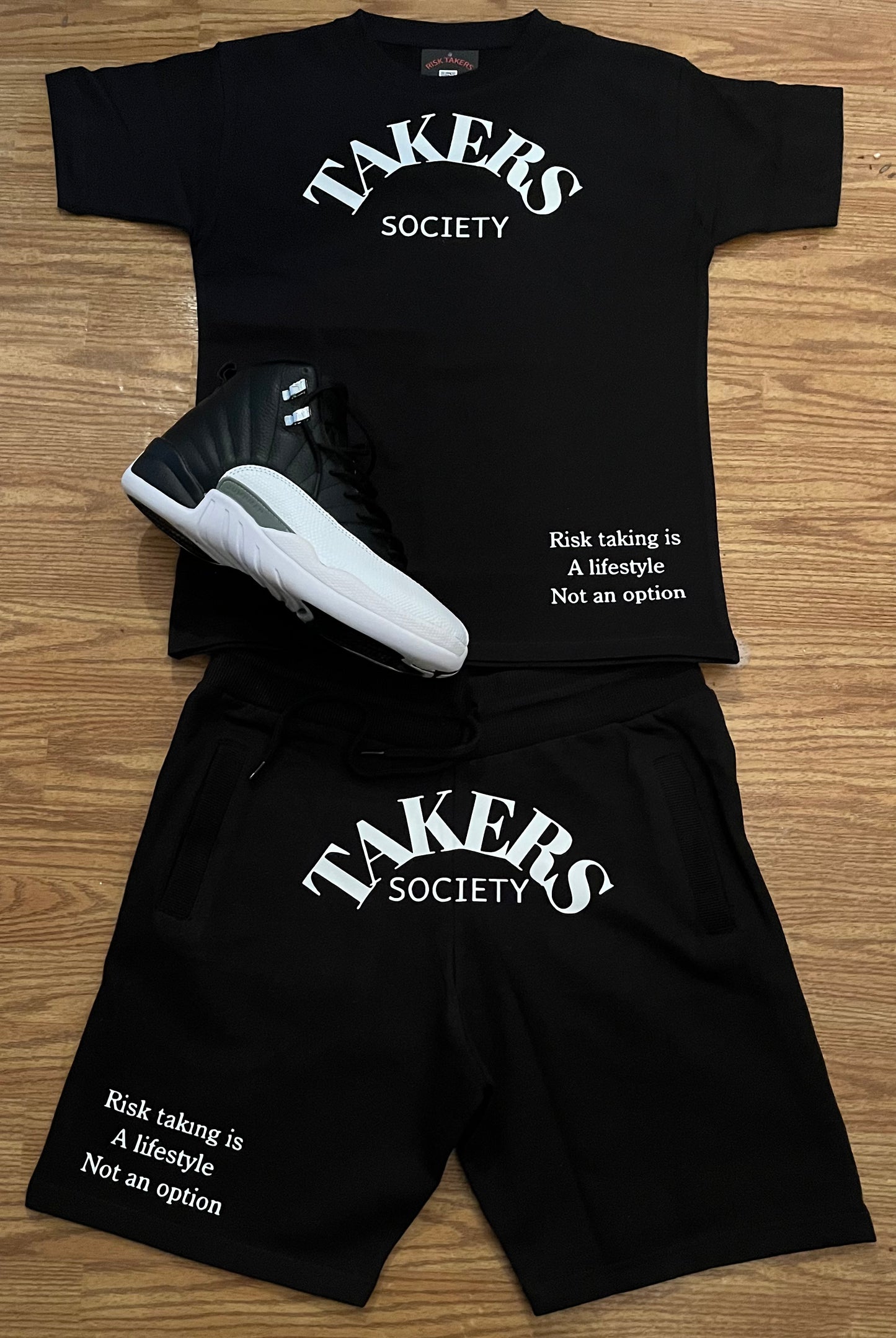 Black With White Unisex Takers Society Short Set