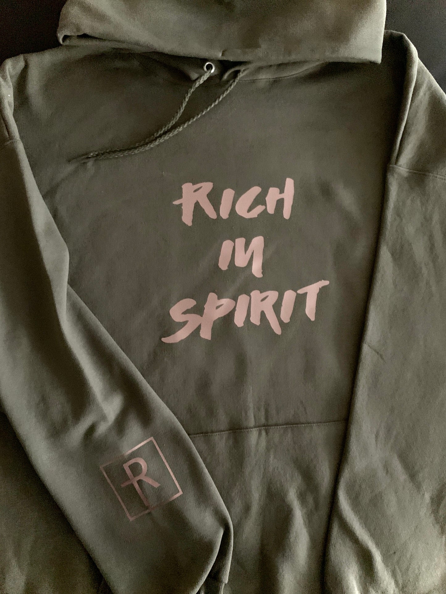 Military Green With Rose Gold “Rich In Spirit” Hoodie