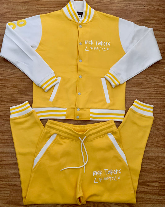 Yellow With White Risk Takers Lifestyle “Established 2020” Unisex Varsity Sweatsuit