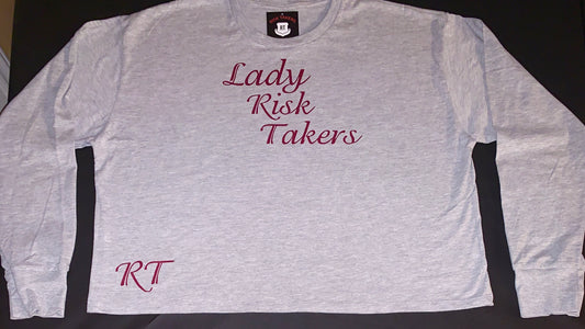 Womens Cropped Heather With Burgundy Long Sleeve Tee