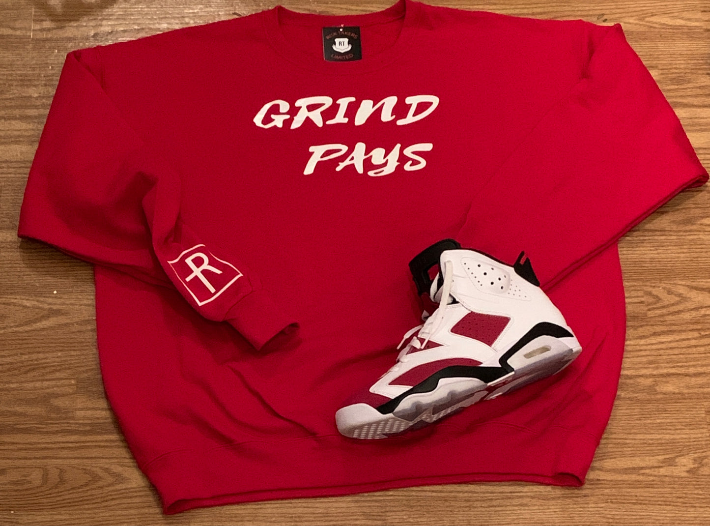 Red With White GRIND PAYS Unisex Crewneck Sweater