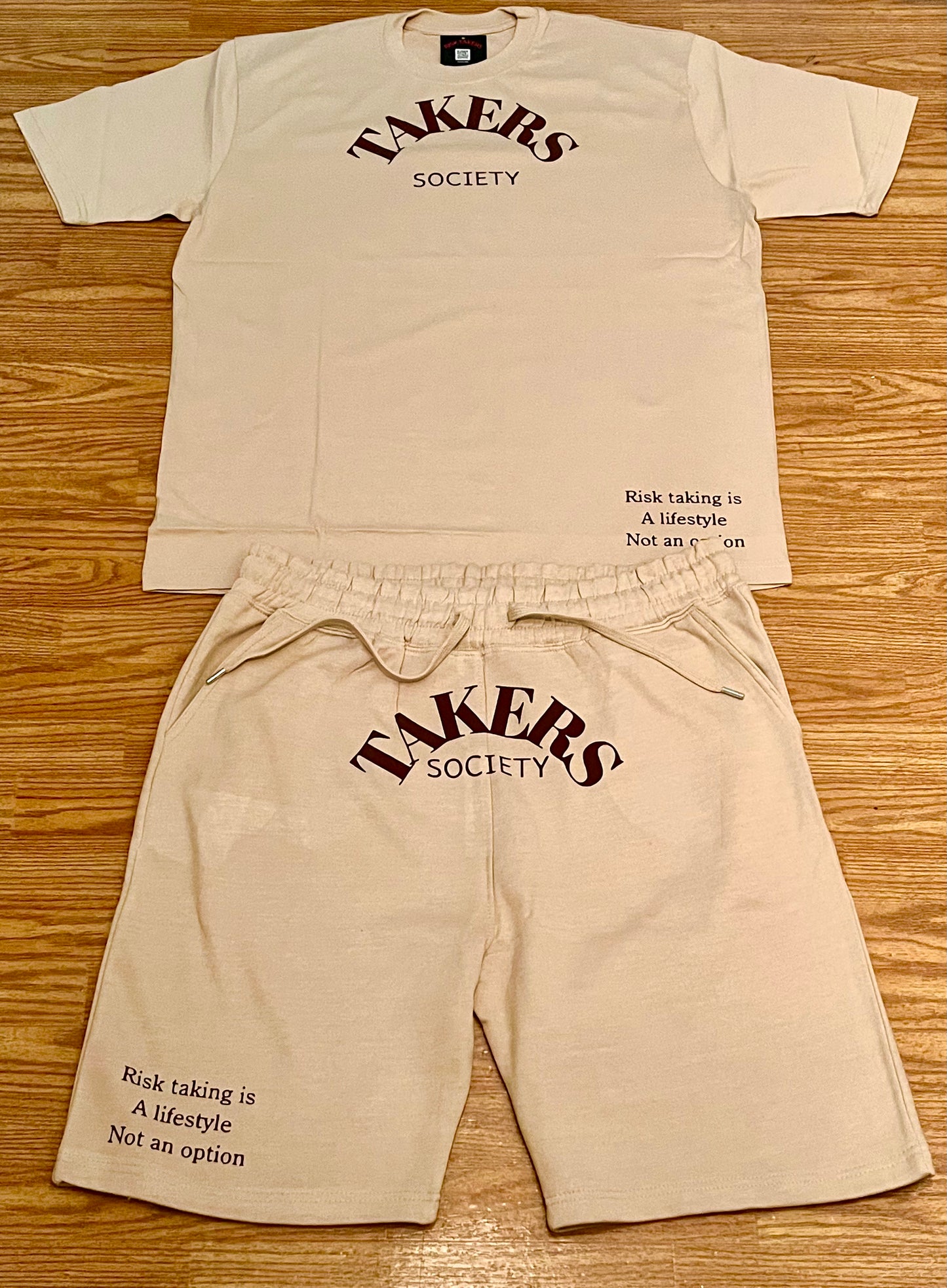 Cream With Chocolate Brown Unisex Takers Society Short Set