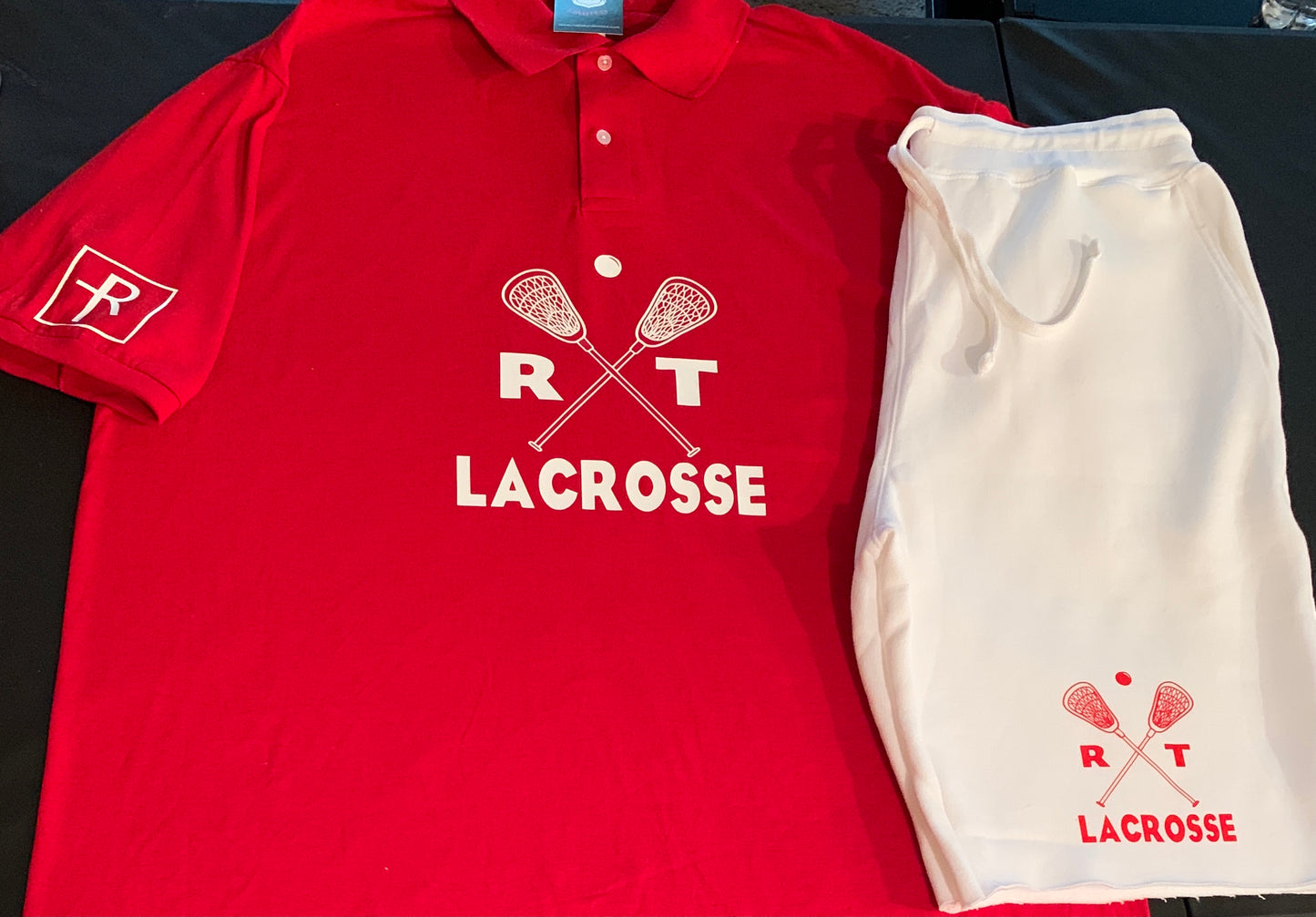 Red And White Unisex RT Lacrosse Polo And Sweatshorts