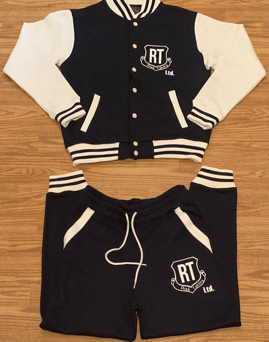 Navy Blue With White RT Unisex Varsity Sweatsuit